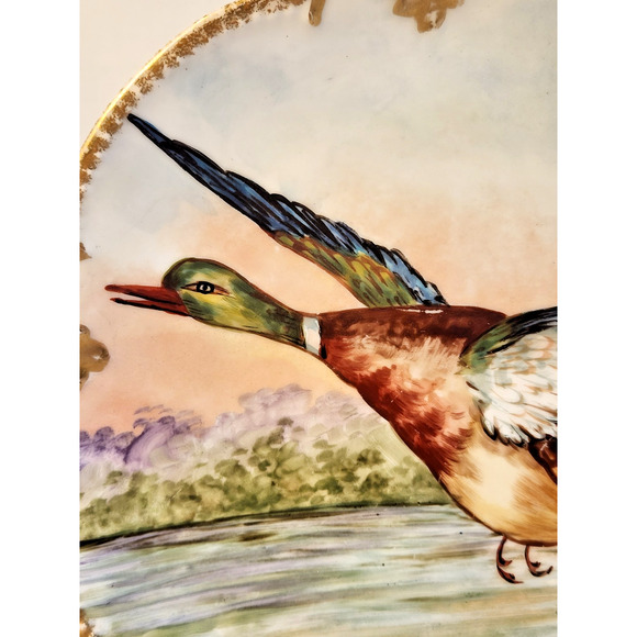 A K LIMOGES FRANCE Hand Painted Porcelain Mallard Bird Plate Gold Trim Signed - Picture 8 of 8